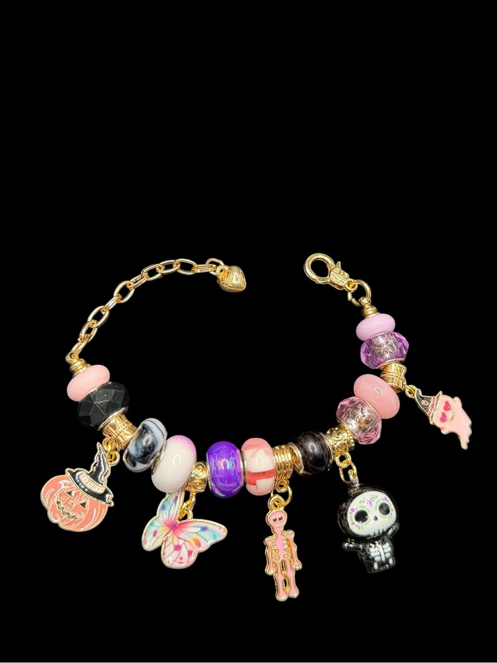 Handmade Halloween Charm Bracelet “Ghoul Friend”Line in Pink Purple